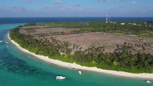 Aerial view of tropical paradise with turquoise water, Maldives.