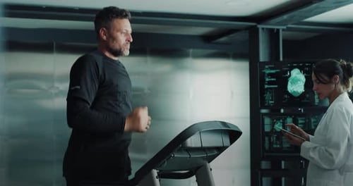 Cinematic shot of athlete is doing cardio workout for endurance test of body resistance by training