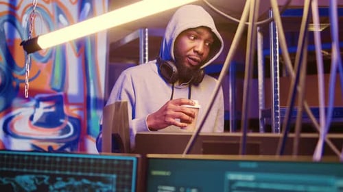 Un hacker commence sa journée avec une tasse de café