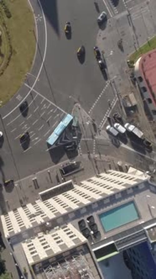 Barcelona Roundabout Traffic Fountain Vertical Video