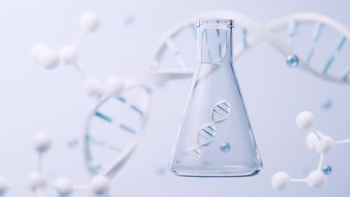 Animated DNA Strand in Laboratory Flask with Molecules