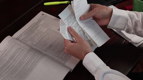Receipts are jumbled but important for tax filing.