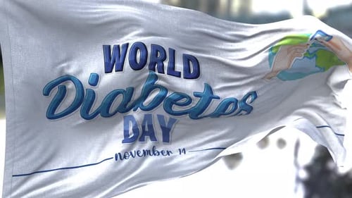 World Diabetes Day Waving Flag Medical Awareness Animation