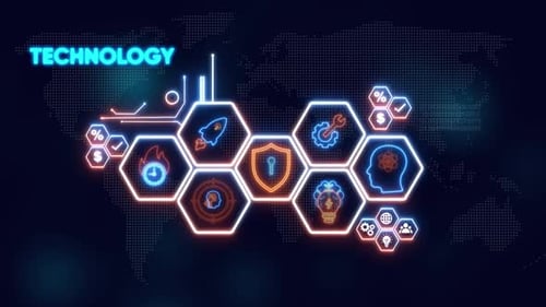 Digitales Netzwerk mit Technologie-Ikone und globalem Kartengeschäft