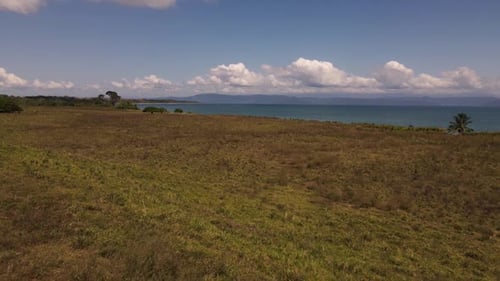 Aerial view overflying the coast of Golfo Dulce in the South Pacific of Costa Rica