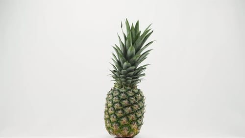 Ripe pineapple rotates on a white background.