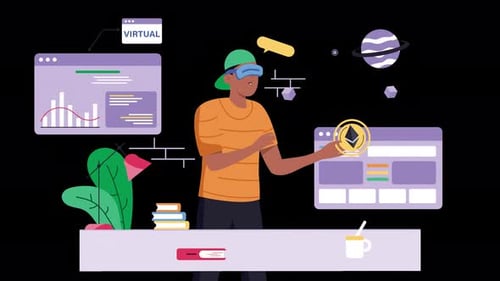 Animated Character Using VR Headset Interacting with Digital Elements