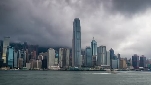 Time lapse 4k View of the skyline of Hong Kong at Victoria Harbour.