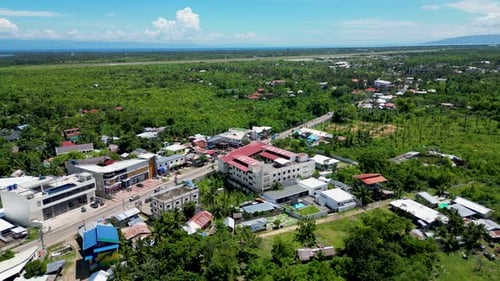 Buildings Residential Houses Located Next to Lowtraffic Road with Small Number of Cars