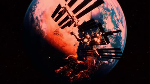 Space station orbits Earth
