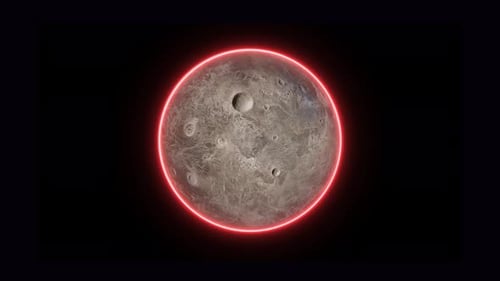 Animation des Mondplaneten vom Weltraum aus gesehen, Asteroiden, Wolke und Kosmos, 2438