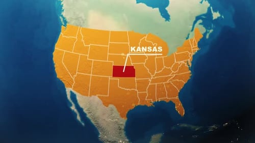 Animated Globe Zoom into United States Map Highlighting Kansas