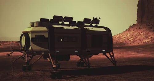 Futuristic Mars Habitat on Alien Planet Surface