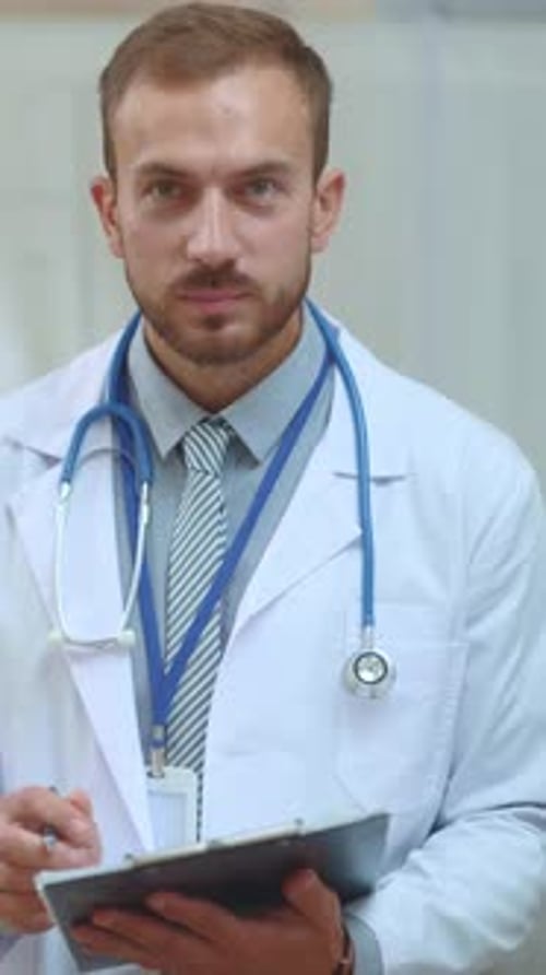 Doctor Writing on Clipboard and Smiling