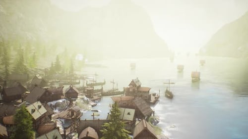 Pueblo vikingo en verano 4K