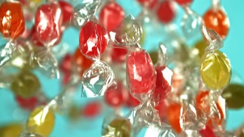 Super Slow Motion Colorful Candies Filmed on a Highspeed Camera at 1000 Fps