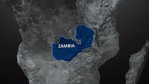 Zambia Map Highlight and Name Reveal on African Continent