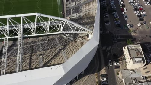 Aerial Panning Shot Of Drone Flying Over Stadium Bleachers In City - Tel Aviv-Yafo, Israel
