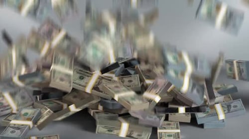 Geld der Vereinigten Staaten - Dollar gestapeltes Geld fällt - Währung der Vereinigten Staaten
