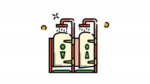 Animated Icon of Two Shower Stalls with Flowing Water