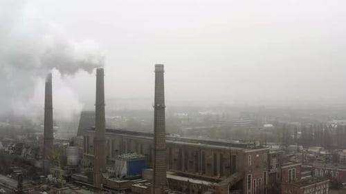 Coal Power Plant Factory Producing Massive Smoke Pollution