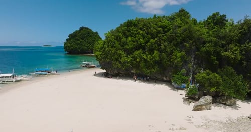 Aerial View of White Sand Beach in Tropical Island