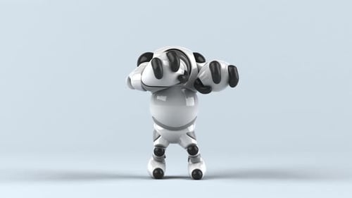 3D White Robot Cheering and Celebrating Animation