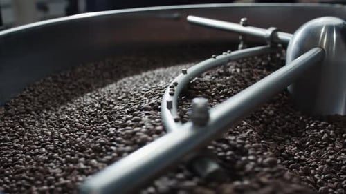 Coffee Beans Roasting in an Industrial Machine