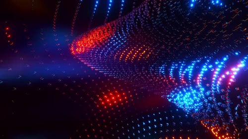 Abstract Futuristic Grid Waves in Neon Blue and Red Lights