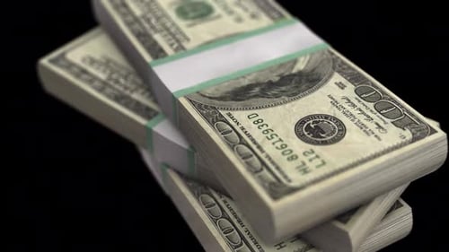 Rotating Stack Of $100 Bills In Close Up 3D Animation On Alpha Channel