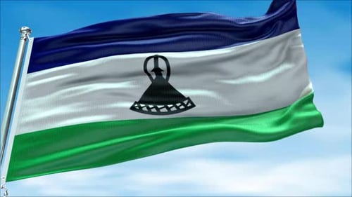 Realistic Lesotho Flag Waving Animation on a Clear Sky