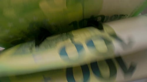 Euro Banknotes Counting Machine Counts Hundred Euro Bills