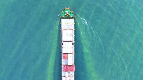 Aerial View of Cargo Ship on the Ocean