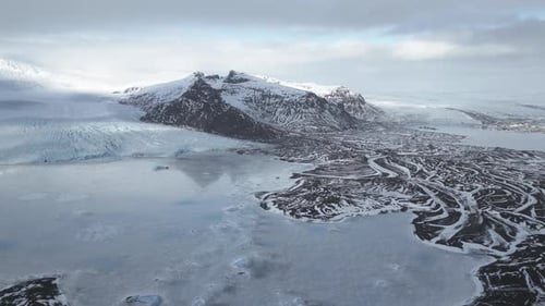 Glacier in Vatnajokull national park in aerial panoramic view