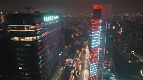 towering skyscrapers and night lights in the city