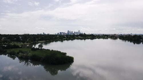 Aerial view of Sloans Lake in Denver, Colorado.