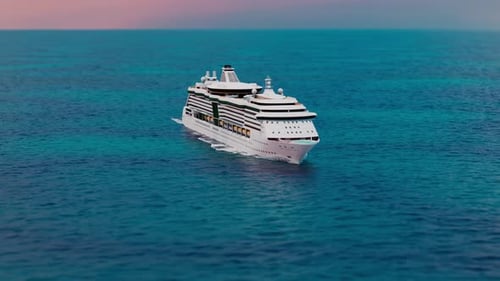 Animated 3D Cruise Ship Sailing on Blue Ocean