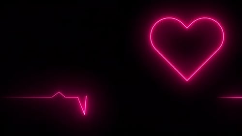 Neon heart shape with heartbeat monitor line