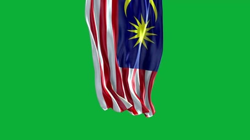 Waving Malaysian Flag on Green Screen
