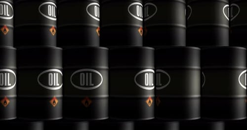 Oil crude brent petroleum fuel barrels in row endless