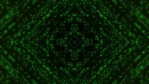Dynamic green digital matrix streams flowing with bright light particles