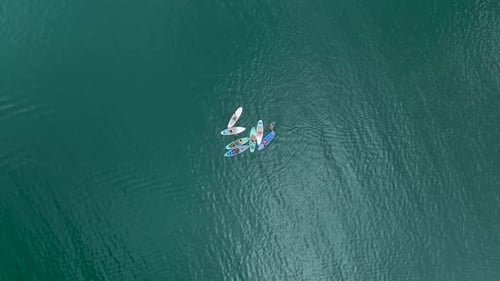 Aerial View Paddleboarding Journey in Turkey s Canyon With Nature Exploration