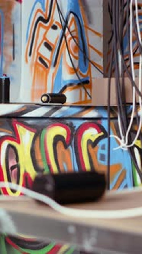 Vídeo vertical: caixas de pizza vazias e latas de spray que sobraram no gueto sujo