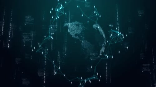 Global Connectivity Flow of Data Across Digital Landscape Elements Binary Code Digital Globe