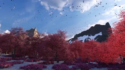 Graceful Butterflies Above the Blooming Spring Trees