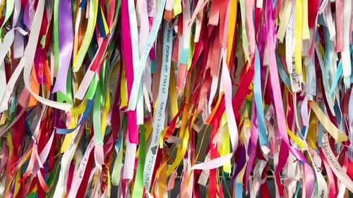Close Up View of View of Colorful Ribbons Blowing in the Wind Abstract Background with Colorful