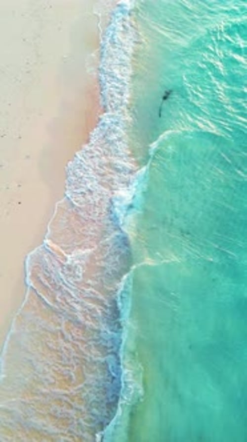 Aerial View of Waves Crashing on Beach