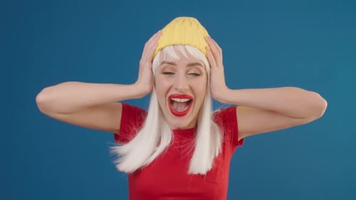 Surprised Lady is Saying Wow and Smiling on Green Screen Background