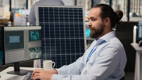 Renewable Energy Researcher Using Simulation Software Improving Green Industry