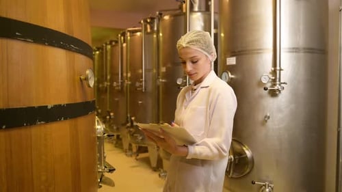 Vigneron professionnel contrôlant le processus de fabrication et la qualité du vin dans une usine vinicole